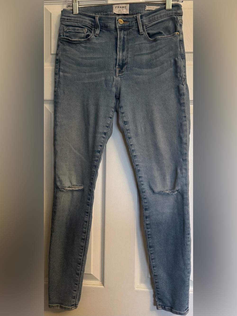 Frame Light Blue Skinny Denim Jeans with Contrast Stitching